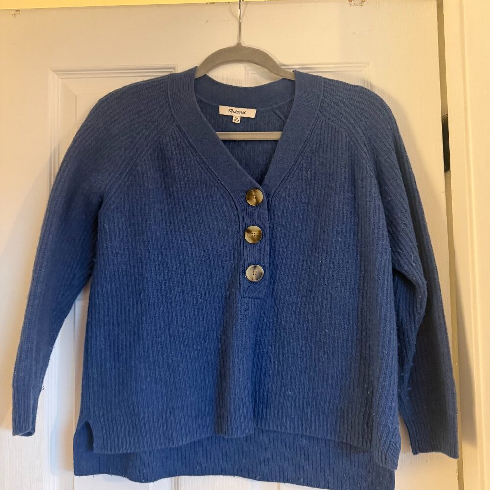 Madewell Ribbed Button Front Sweater | Size Small | Blue